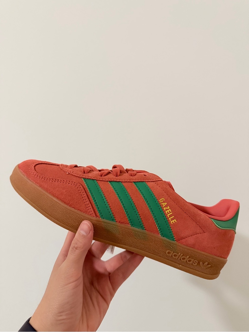 adidas Men’s Gazelle Suede Sneaker in Red with Green Stripes